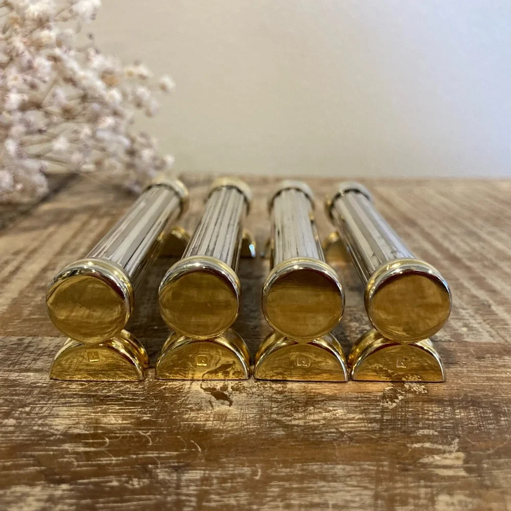 4 Knife Rests Chopstick Rests Signed SL Silver Plated and Gold Tone Vintage